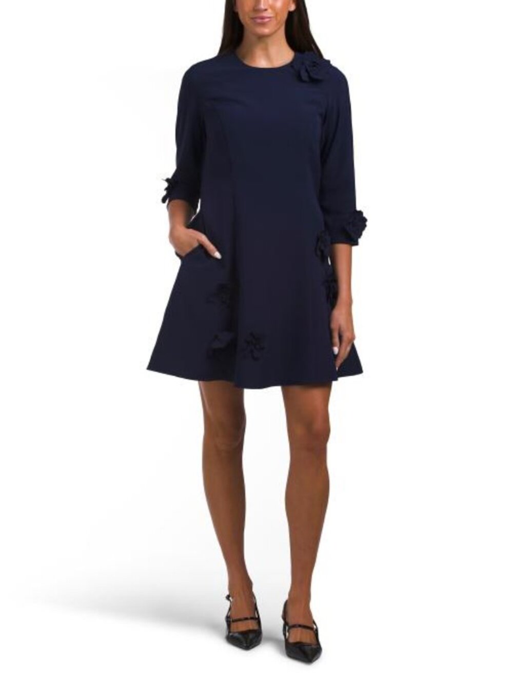 RENE BY RENE RUIZ Three-quarter Sleeve 3d Applique Mini Dress